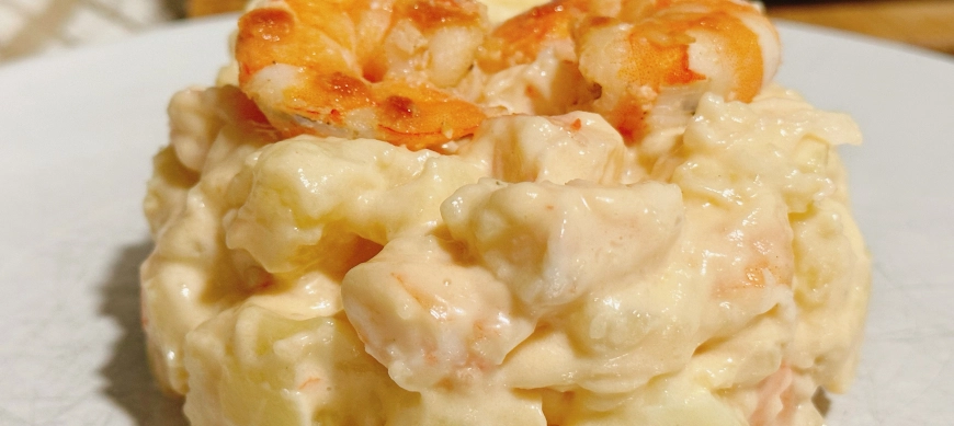 Ensaladilla de langostinos y mayonesa de langostinos dorados con Thermomix TM6