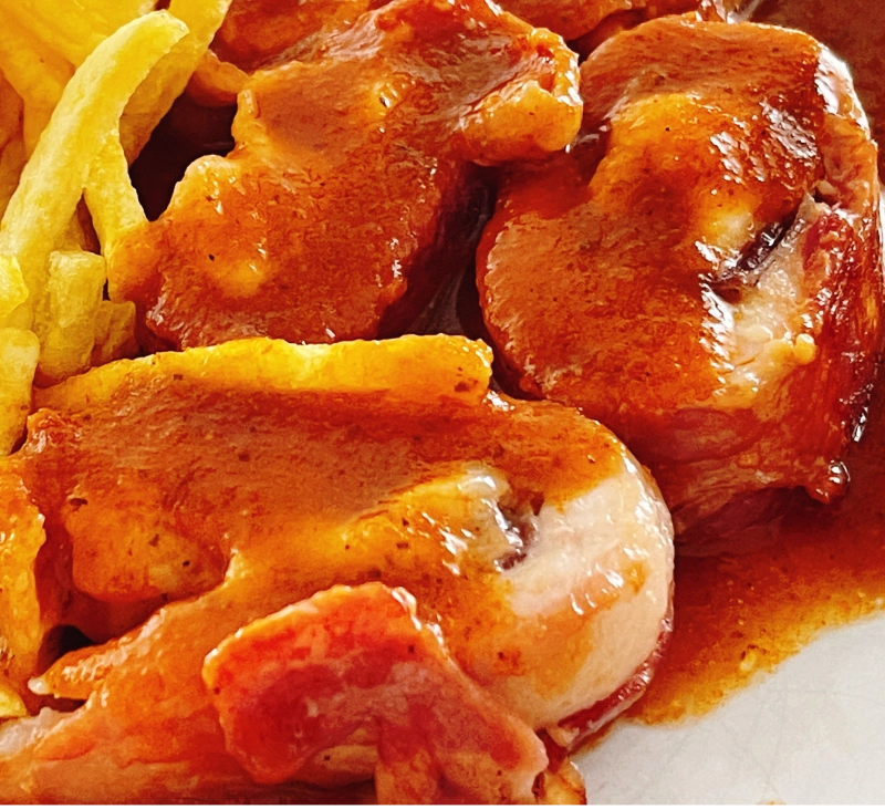 Rollos de pollo relleno con salsa agridulce en Thermomix